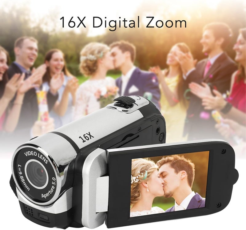 Bewinner D90 Digital Video Camera - 1080P 16MP Handheld Video Camcorder 16x Digital Zoom Video Camera with 2.7in TFT Rotatable Screen, HD Video Recorder Camera with Fill Light (Silver) - Image 3